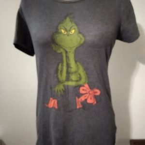 Women's sm. retro Christmas by collectabilitees gray t shirt with The Grinch